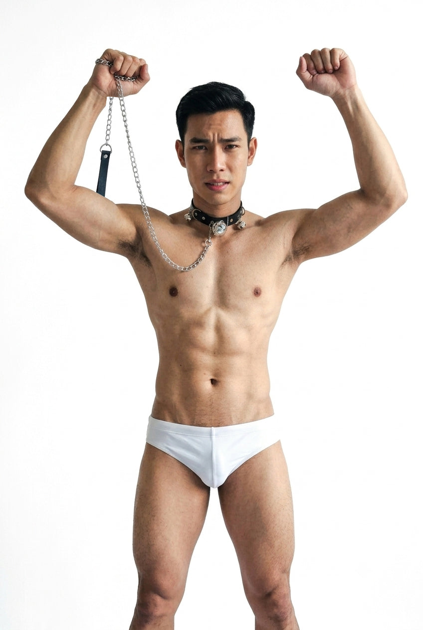 ปลอกคอล่ามทาสแบบมีลูกกระพรวนพร้อมโซ่จูง ( รหัส RD557 )