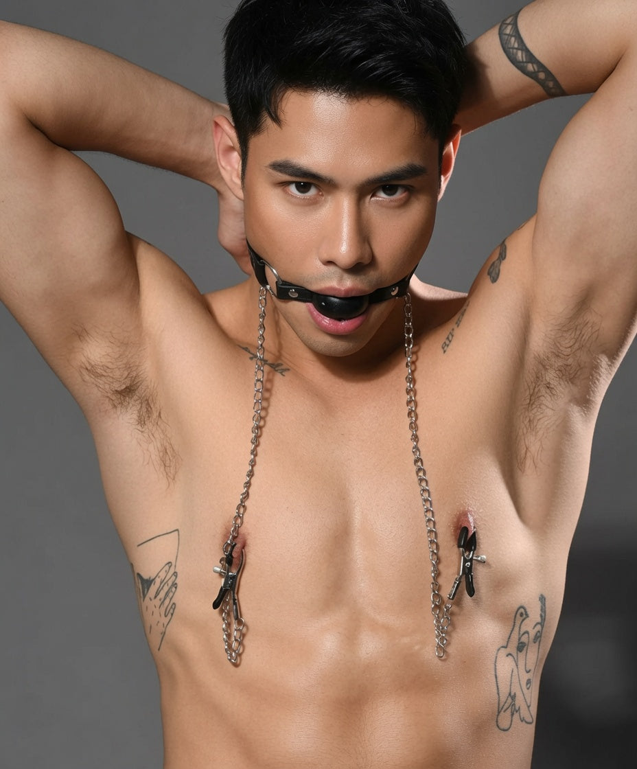 เครื่องพันธนาการ 3In1 บอลอุดปาก+หนึบหัวนม+มัดมือ( รหัส RD258 )