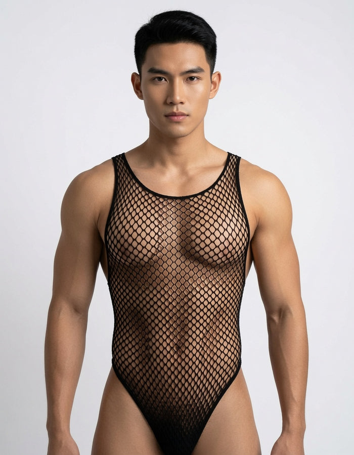 บอดี้สูทตาข่ายผู้ชาย สีดำ ฟรีไซส์ รุ่น B324